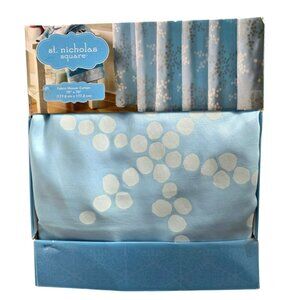 New Holiday Snowflake Fabric Shower Curtain Blue White Silver Dots Snow Winter